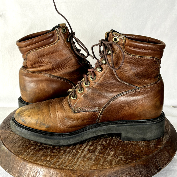 Justin Work Boots Mens 8D Leather Lace Up Made In USA Style 0770 Hiking Hunting main image 10